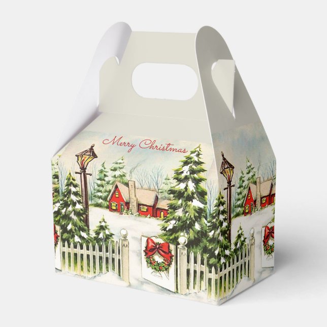  Christmas Red House Lantern Pine Trees  Favour Bo Box (Front Side)