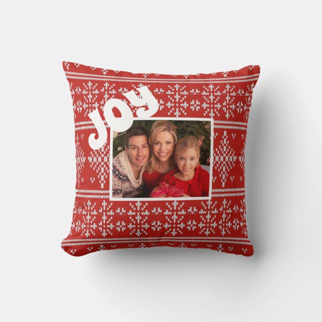 Christmas Red  Knit Sweater Pattern Custom  Photo Cushion (Front)