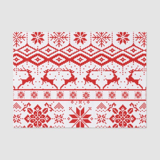 Christmas Red Knitted Reindeer Pattern Tissue Paper (Front)
