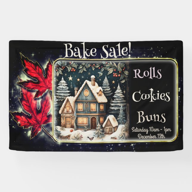 Christmas Red Leaves Snowy Village Bake Sale  Banner (Horizontal)