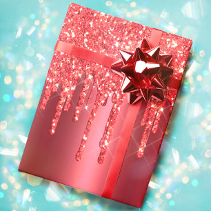 Christmas Red Metallic Dripping Glitter Holiday Wrapping Paper