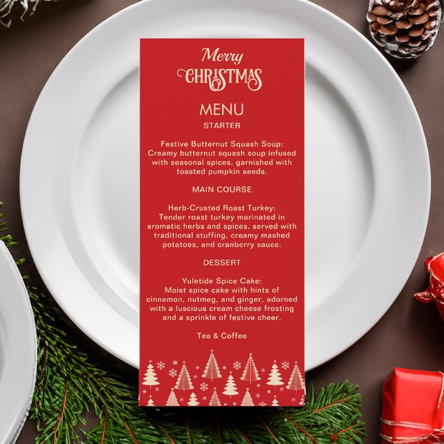 Christmas red midcentury retro trees festive menu (Christmas midcentury retro red beige trees festive Christmas menu car template simple minimalist )