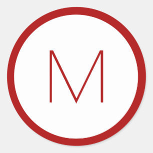Christmas Red Minimalist Holiday Monogram Letter Classic Round Sticker