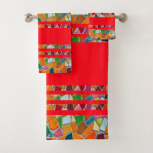 Christmas Red  Mosaic Pattern Bath Towel Set