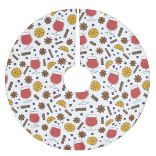 Christmas red mulled spicy wine drawing  brushed polyester tree skirt