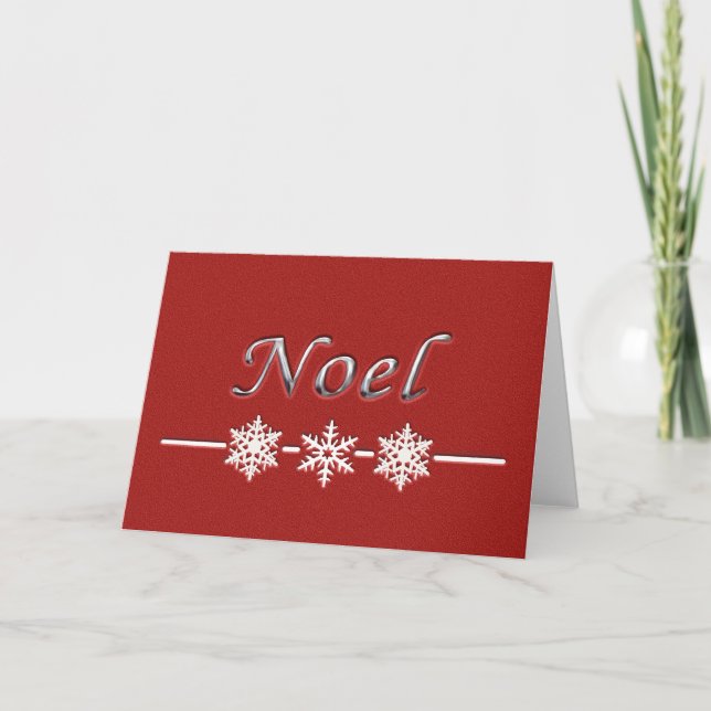 Christmas Red Noel Snowflakes Holiday Card (Front)