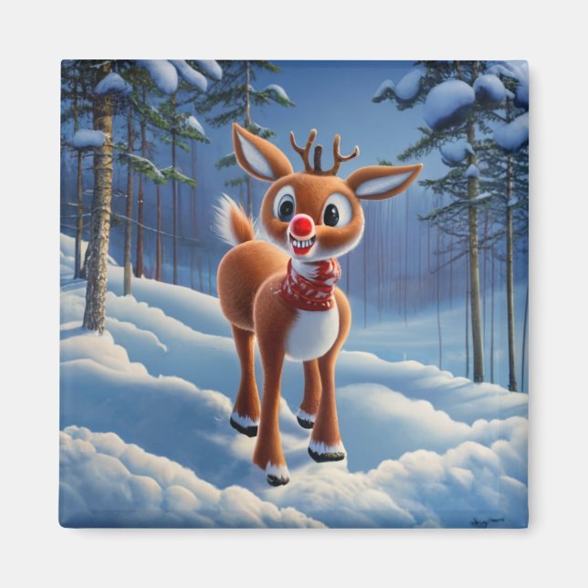 Christmas Red-Nosed Reindeer Magnet (Front)