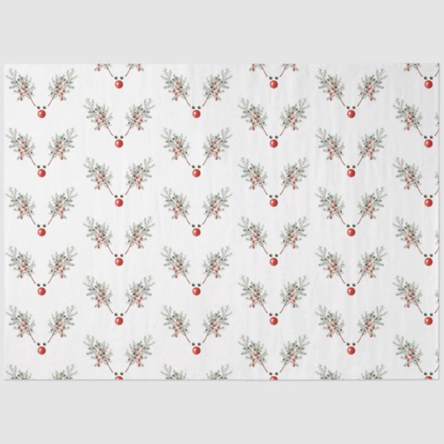 Christmas Red Nosed Reindeer Pine Berries  Tissue Paper (Front)