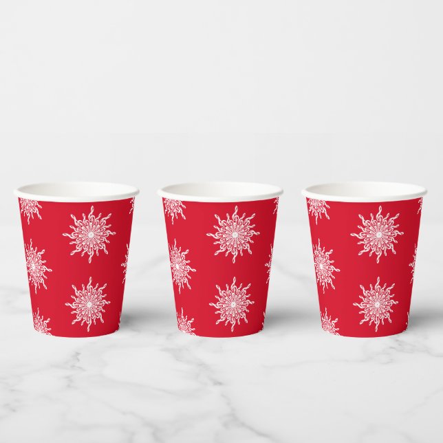 Christmas Red Ornamental G-Clef Snowflake Pattern Paper Cups (Multi)
