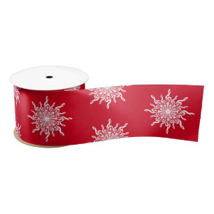 Christmas Red Ornamental G-Clef Snowflake Pattern Satin Ribbon