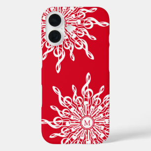 Christmas Red Ornamental Monogram G-Clef Snowflake iPhone 16 Case