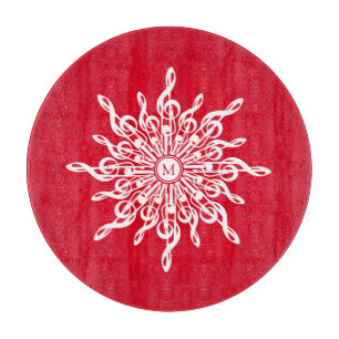 Christmas Red Ornamental Monogram G-Clef Snowflake Cutting Board