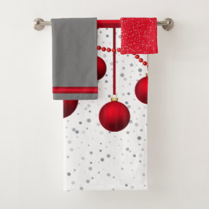 Christmas Red Ornaments and Beads Bath Towel Set