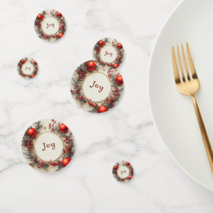 Christmas Red Ornaments Berries Snowflakes Confetti