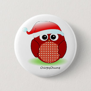 Christmas Red Owl 6 Cm Round Badge