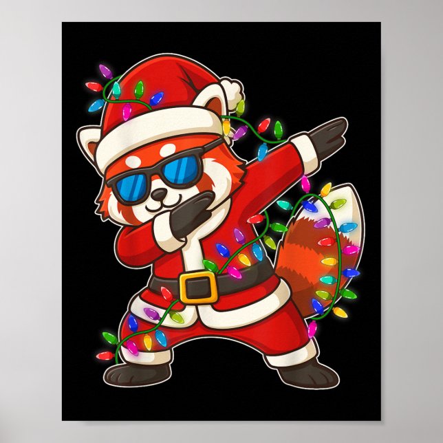 Christmas Red Panda Dabbing Lights Santa Xmas For  Poster (Front)