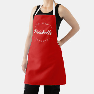 Christmas red Personalised Name Year Master Baker Apron