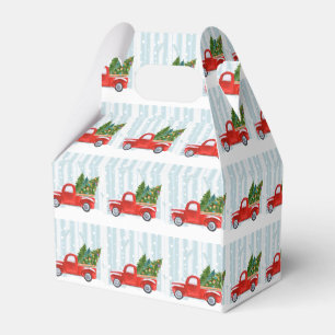 Christmas Red PickUp Truck on a Snowy Road Favour Box
