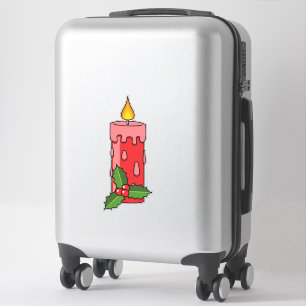 Christmas Red Pillar Candle with Holly