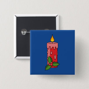 Christmas Red Pillar Candle with Holly 15 Cm Square Badge
