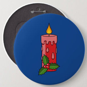 Christmas Red Pillar Candle with Holly 6 Cm Round Badge