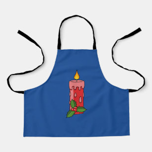 Christmas Red Pillar Candle with Holly Apron