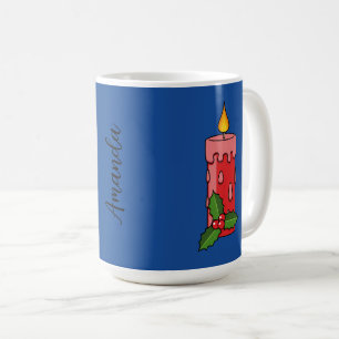 Christmas Red Pillar Candle with Holly Coffee Mug