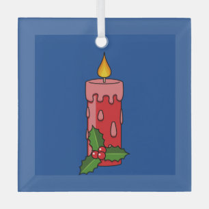 Christmas Red Pillar Candle with Holly Glass Tree Decoration