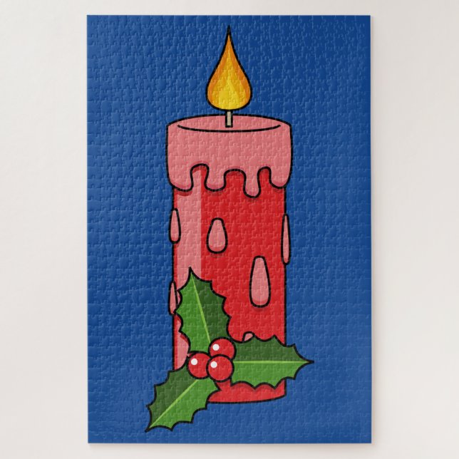 Christmas Red Pillar Candle with Holly Jigsaw Puzzle (Vertical)