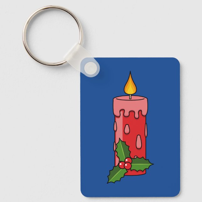 Christmas Red Pillar Candle with Holly Key Ring (Front)