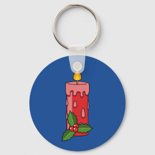 Christmas Red Pillar Candle with Holly Key Ring