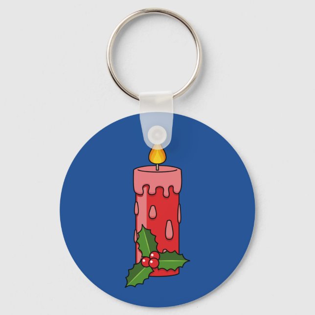 Christmas Red Pillar Candle with Holly Key Ring (Front)