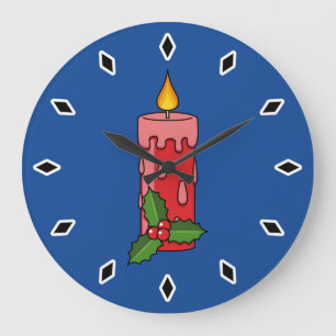 Christmas Red Pillar Candle with Holly Large Clock