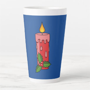 Christmas Red Pillar Candle with Holly Latte Mug