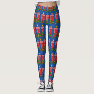 Christmas Red Pillar Candle with Holly Leggings
