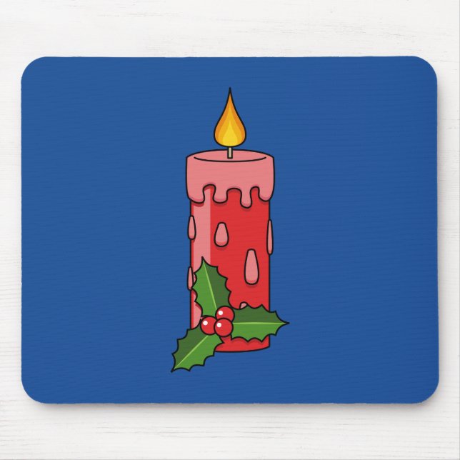 Christmas Red Pillar Candle with Holly Mouse Pad (Front)