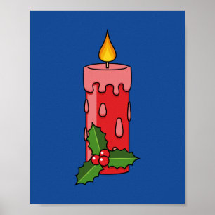 Christmas Red Pillar Candle with Holly Poster