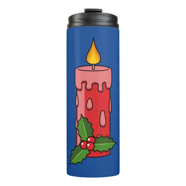 Christmas Red Pillar Candle with Holly Thermal Tumbler (Front)