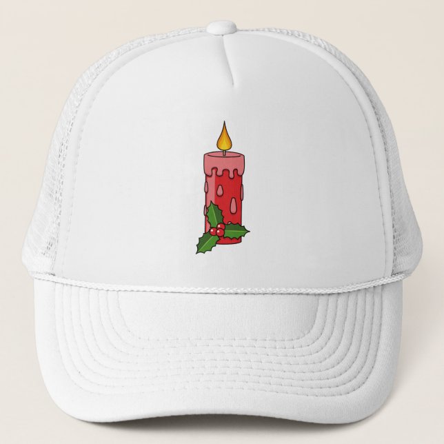 Christmas Red Pillar Candle with Holly Trucker Hat (Front)