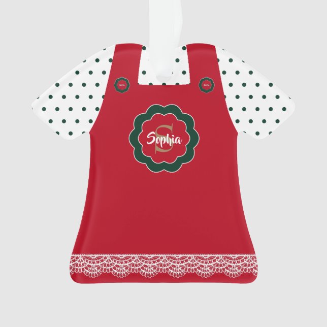 Christmas Red Pinafore Lace Trim Personalised Ornament (Front)