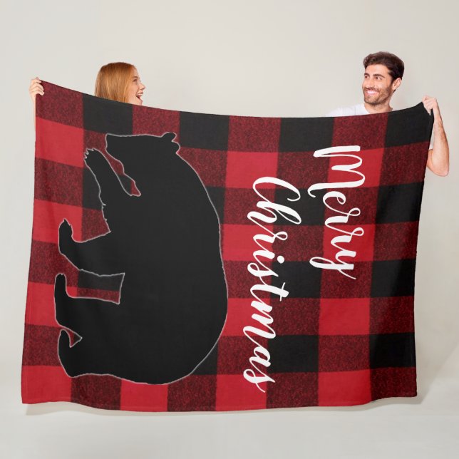 Christmas Red Plaid Black Bear Fleece Blanket (In Situ)