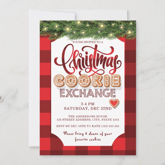 Christmas Red Plaid Cookie Exchange Party Invitation (Front)
