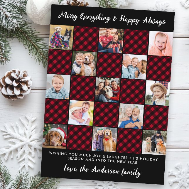Christmas Red Plaid Custom Patchwork Photo Collage Holiday Card (Creator Uploaded)