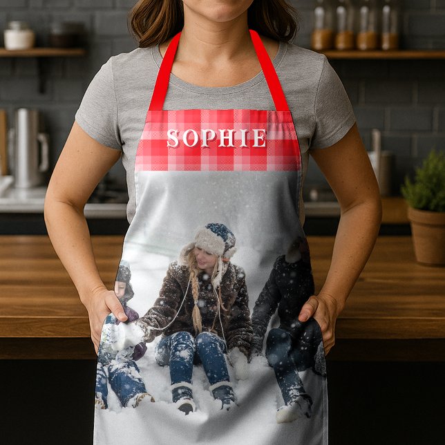 Christmas Red Plaid Holiday Diagonal Stripes Apron (Creator Uploaded)