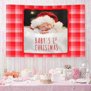 Christmas Red Plaid Holiday Diagonal Stripes Banner