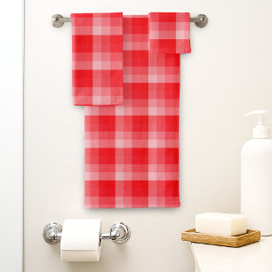 Christmas Red Plaid Holiday Diagonal Stripes Bath Towel Set