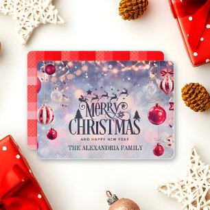 Christmas Red Plaid Holiday Diagonal Stripes Card