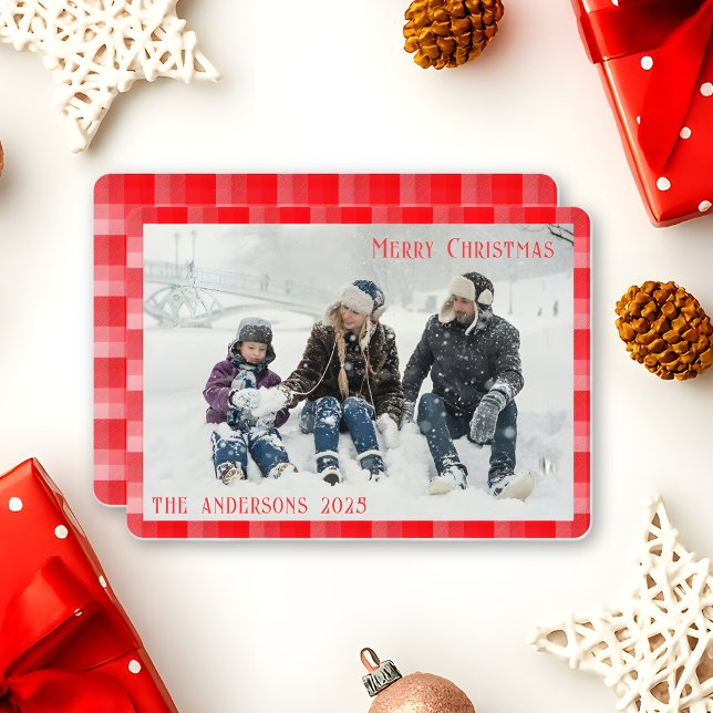 Christmas Red Plaid Holiday Diagonal Stripes Card (Creator Uploaded)