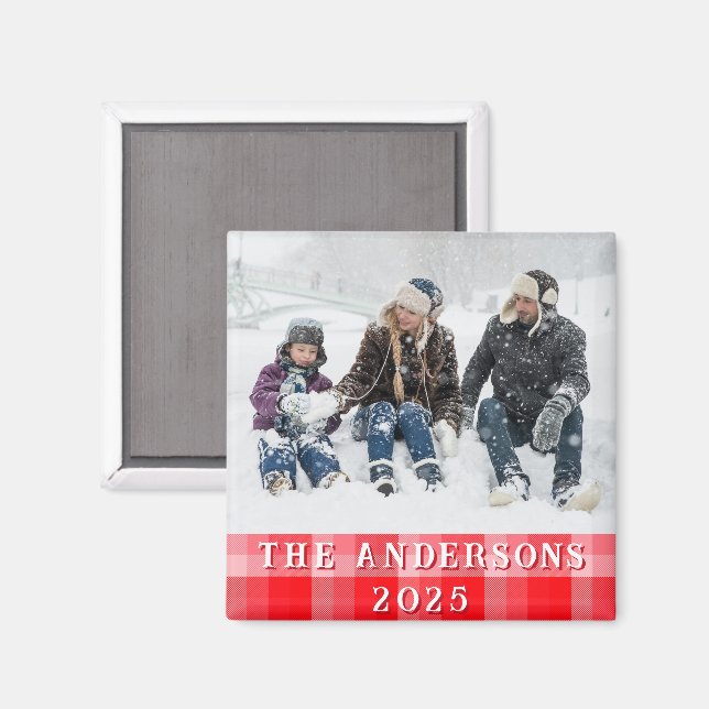 Christmas Red Plaid Holiday Diagonal Stripes Magnet (Front/Back)