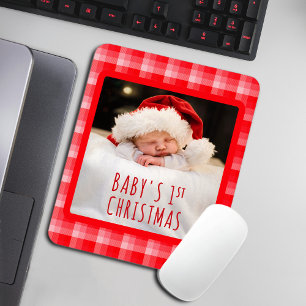 Christmas Red Plaid Holiday Diagonal Stripes Mouse Pad